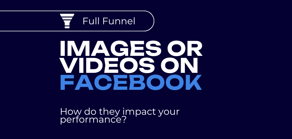 Graphic featuring the text 'Facebook Ads: More or Less Images? How does it impact your performance?' with a full funnel icon, discussing the impact of image quantity on Facebook ad performance